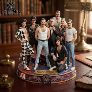 Freddie Mercury 80th Anniversary multi-figure collectible statue featuring iconic outfits on a circular display base.!