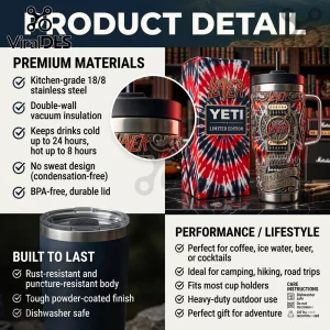 Slayer band branded Yeti stainless steel tumbler featuring an electric guitar graphic and Reign in Blood text.!
