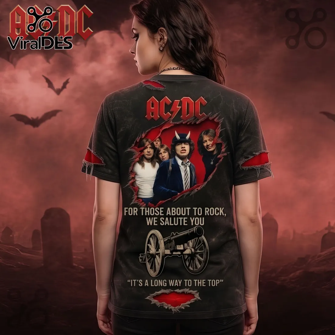AC/DC Band For Those About To Rock Cannon Distressed Crewneck Shirt AC/DC Band For Those About To Rock Cannon Distressed Crewneck Shirt