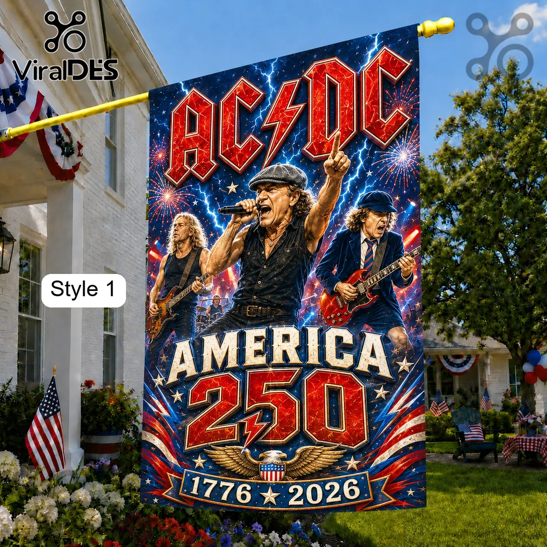 AC/DC x America 250 Years of Freedom 1776-2026 House Flag AC/DC x America 250 Years of Freedom 1776-2026 House Flag