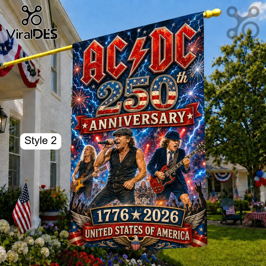 AC/DC x America 250 Years of Freedom 1776-2026 House Flag AC/DC x America 250 Years of Freedom 1776-2026 House Flag