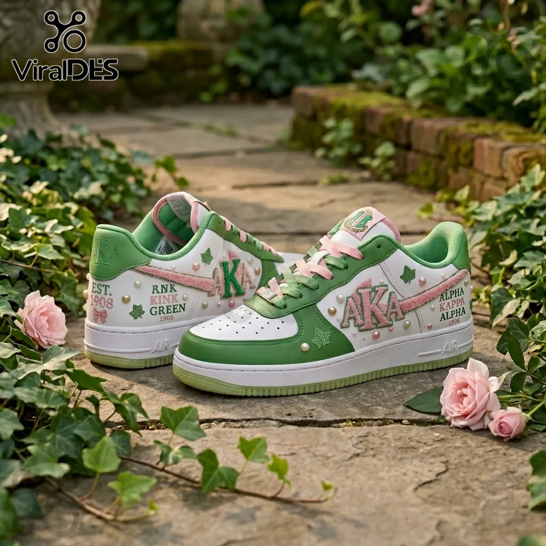 Alpha Kappa Alpha AKA Pink Green Ivy Pearl Custom 1908 Air Force 1 Alpha Kappa Alpha AKA Pink Green Ivy Pearl Custom 1908 Air Force 1
