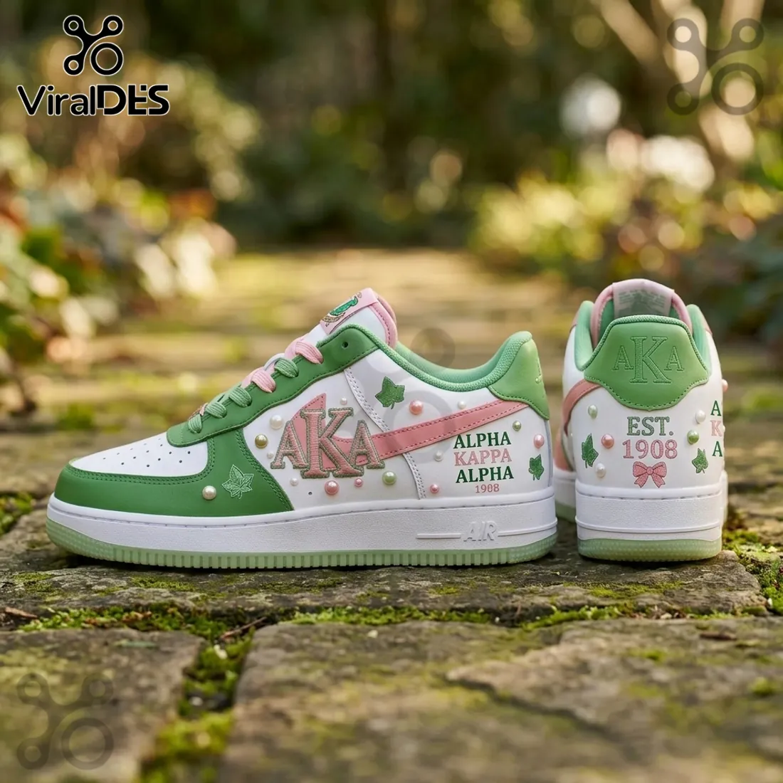 Alpha Kappa Alpha AKA Pink Green Ivy Pearl Custom 1908 Air Force 1 Alpha Kappa Alpha AKA Pink Green Ivy Pearl Custom 1908 Air Force 1