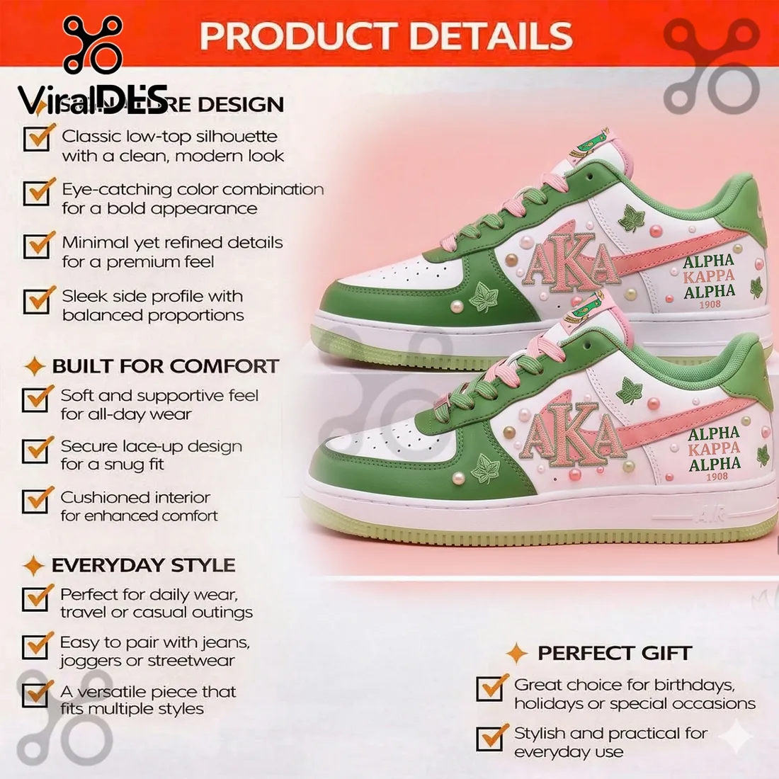 Alpha Kappa Alpha AKA Pink Green Ivy Pearl Custom 1908 Air Force 1 Alpha Kappa Alpha AKA Pink Green Ivy Pearl Custom 1908 Air Force 1