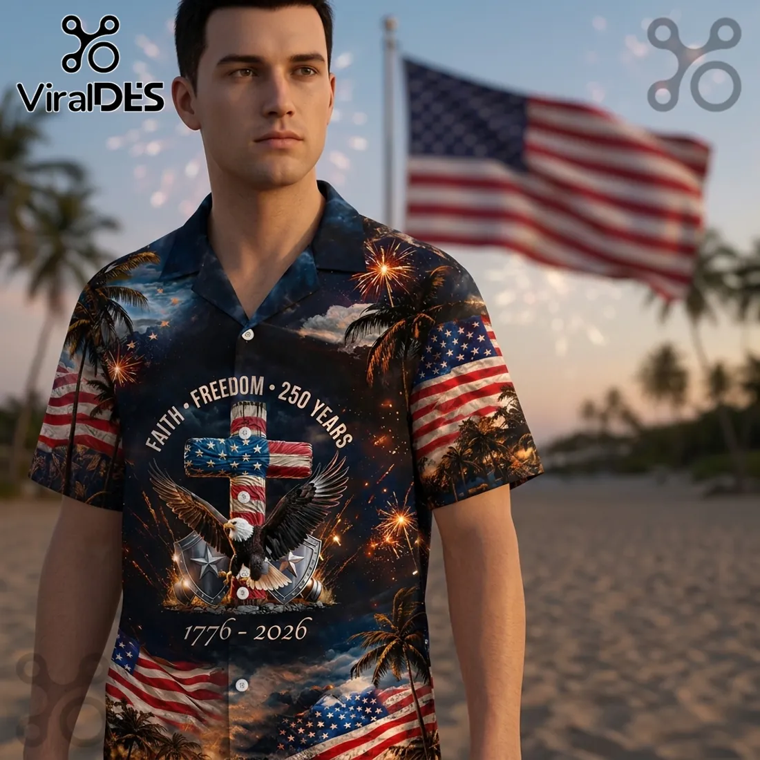 America 250th Anniversary Eagle Cross 1776-2026 Hawaiian Shirt America 250th Anniversary Eagle Cross 1776-2026 Hawaiian Shirt