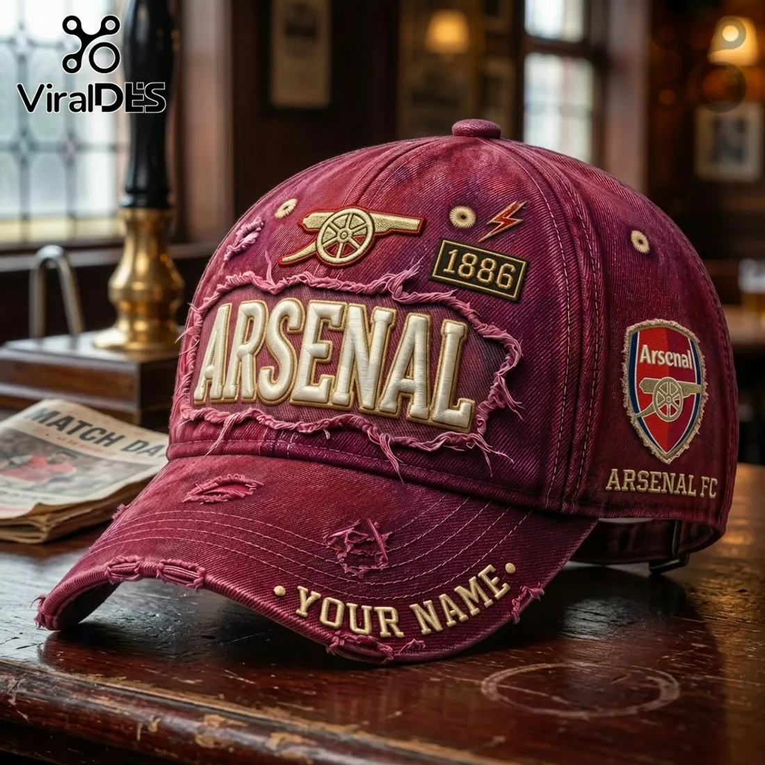 Arsenal FC 1886 Vintage Distressed Maroon Baseball Logo Cap Arsenal FC 1886 Vintage Distressed Maroon Baseball Logo Cap