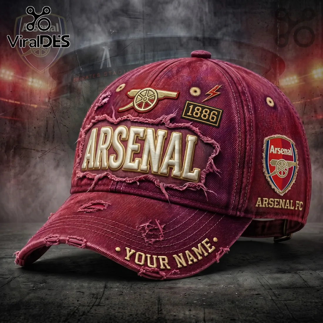 Arsenal FC 1886 Vintage Distressed Maroon Baseball Logo Cap Arsenal FC 1886 Vintage Distressed Maroon Baseball Logo Cap
