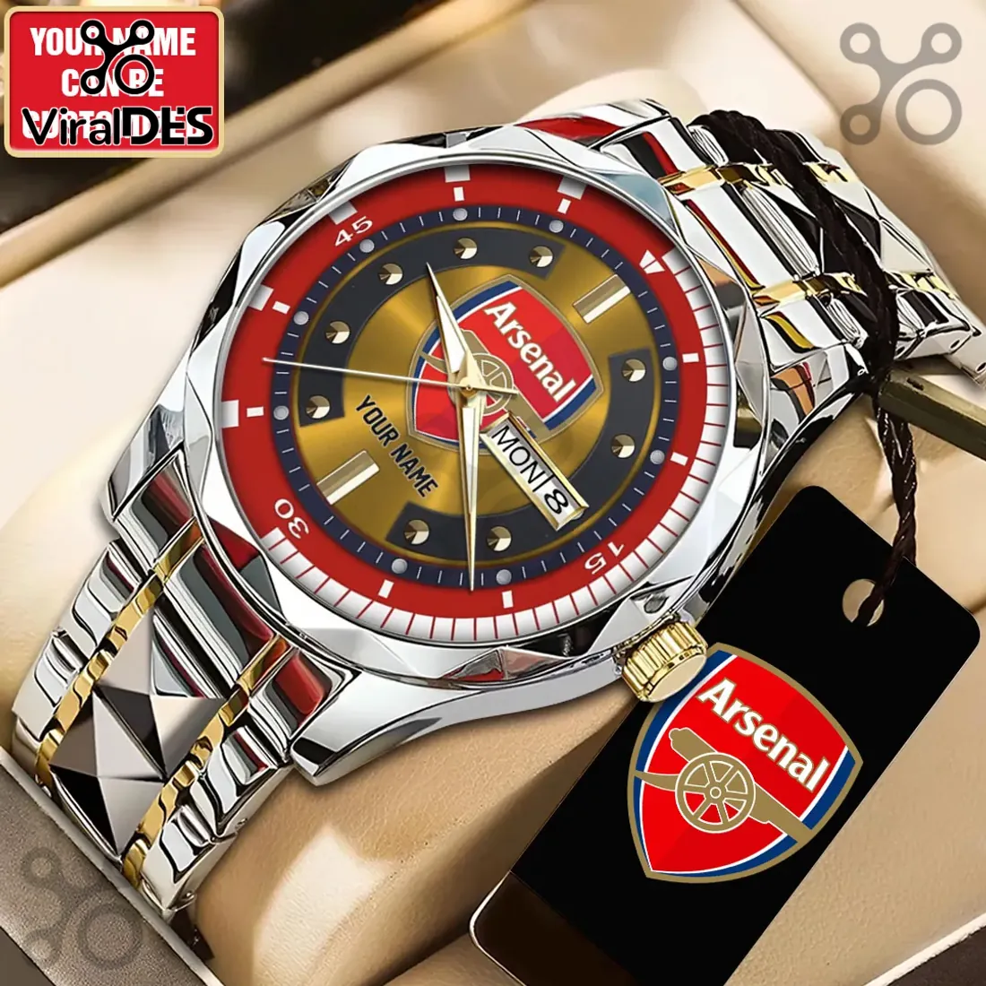 Arsenal FC Two-Tone Stainless Steel Luxury Quartz Wrist Watch Arsenal FC Two-Tone Stainless Steel Luxury Quartz Wrist Watch