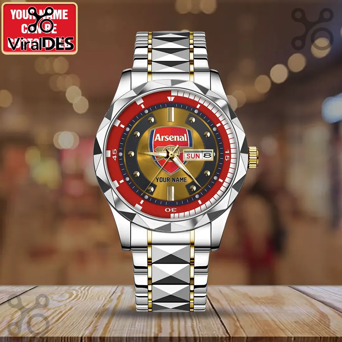 Arsenal FC Two-Tone Stainless Steel Luxury Quartz Wrist Watch Arsenal FC Two-Tone Stainless Steel Luxury Quartz Wrist Watch