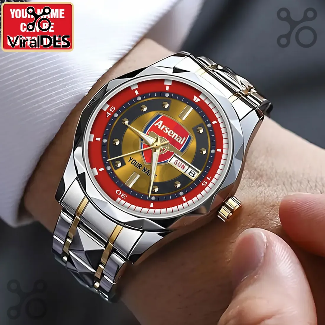 Arsenal FC Two-Tone Stainless Steel Luxury Quartz Wrist Watch Arsenal FC Two-Tone Stainless Steel Luxury Quartz Wrist Watch