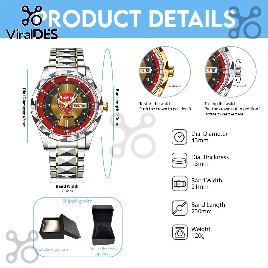 Arsenal FC Two-Tone Stainless Steel Luxury Quartz Wrist Watch Arsenal FC Two-Tone Stainless Steel Luxury Quartz Wrist Watch