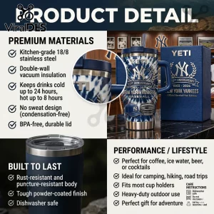 Yeti New York Yankees 123rd anniversary stainless steel tumbler with blue tie-dye pattern and matching gift box.!