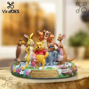 Winnie the Pooh 100th Anniversary figurine featuring Piglet, Tigger, Eeyore, Rabbit, Owl, Kanga, and Roo on a floral base.!