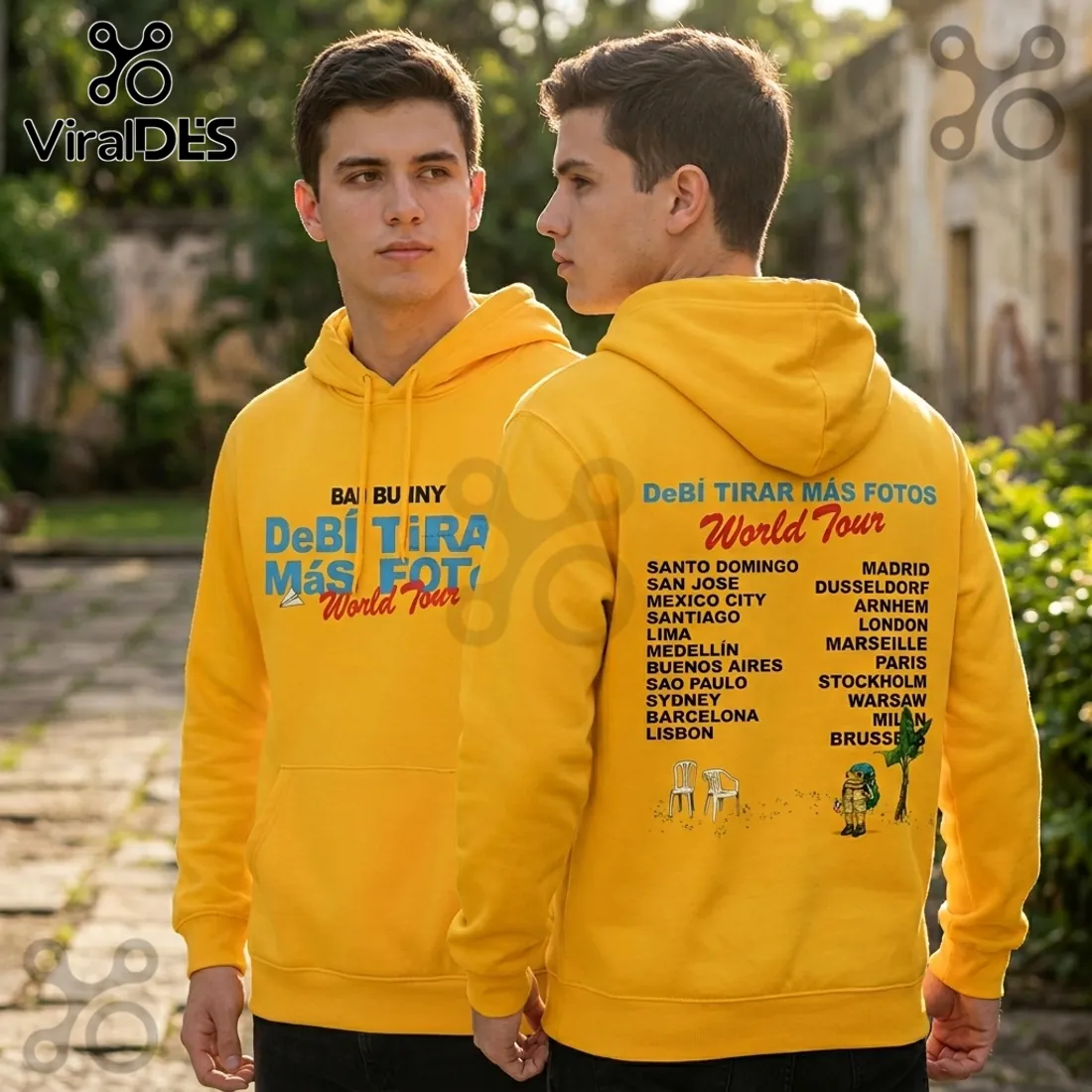 Bad Bunny Debi Tirar Mas Fotos World Tour Yellow Hoodie Bad Bunny Debi Tirar Mas Fotos World Tour Yellow Hoodie