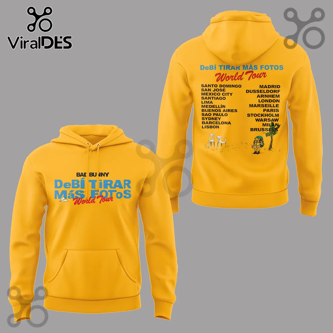 Bad Bunny Debi Tirar Mas Fotos World Tour Yellow Hoodie Bad Bunny Debi Tirar Mas Fotos World Tour Yellow Hoodie