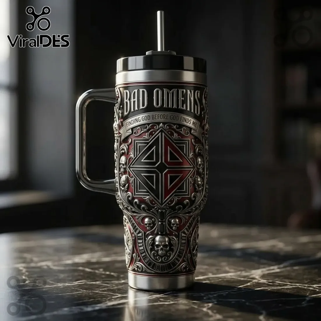 Bad Omens Finding God Gothic Skull 40oz Stainless Steel Tumbler Bad Omens Finding God Gothic Skull 40oz Stainless Steel Tumbler