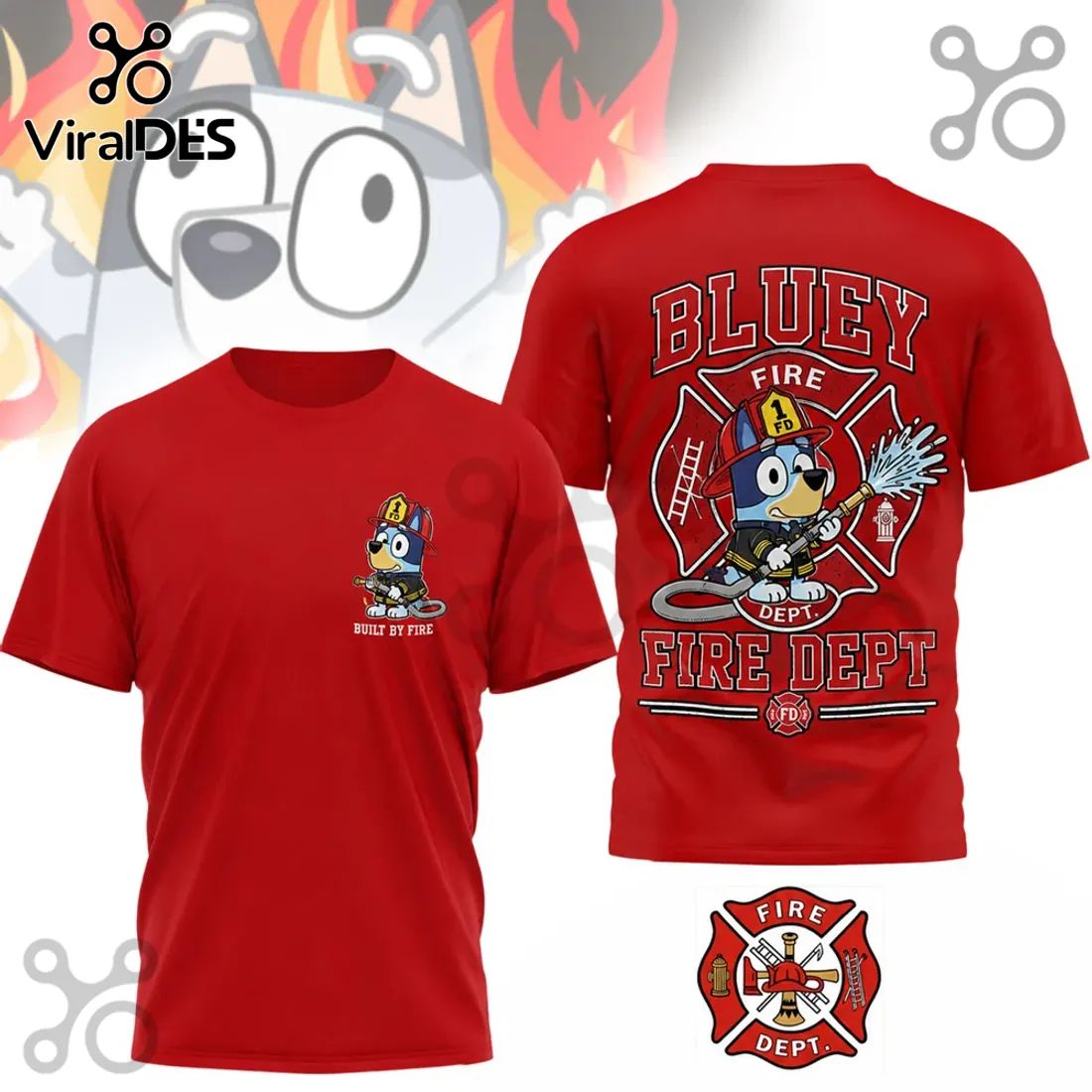 Bluey Fire Department Cartoon Character Graphic T-Shirt Bluey Fire Department Cartoon Character Graphic T-Shirt