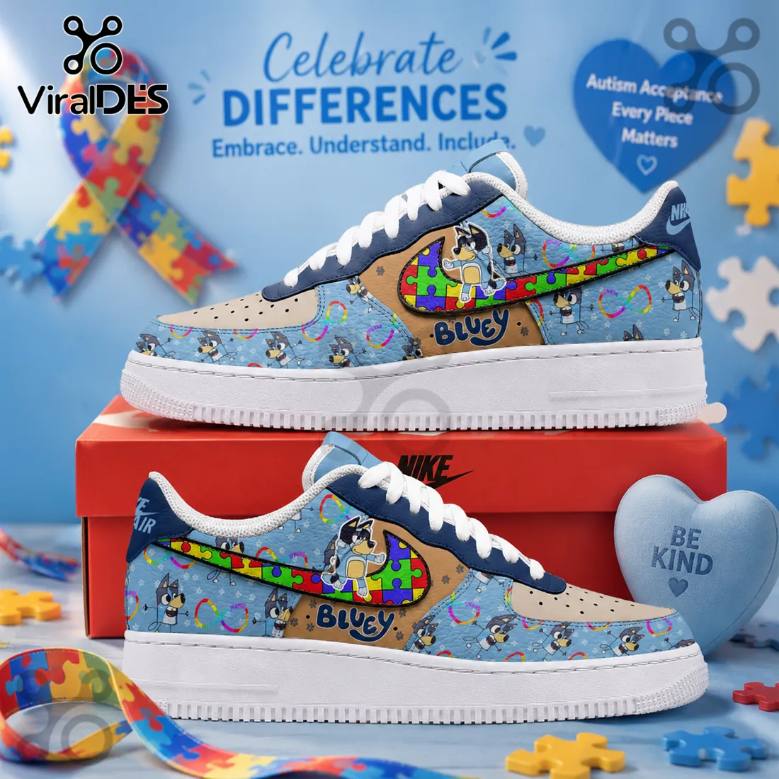 Bluey x Autism Acceptance Custom Air Force 1 Shoes 2026 Bluey x Autism Acceptance Custom Air Force 1 Shoes 2026