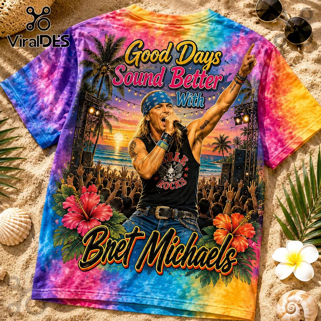 Bret Michaels Good Days Summer Vibes Tropical 2026 T-Shirt Bret Michaels Good Days Summer Vibes Tropical 2026 T-Shirt