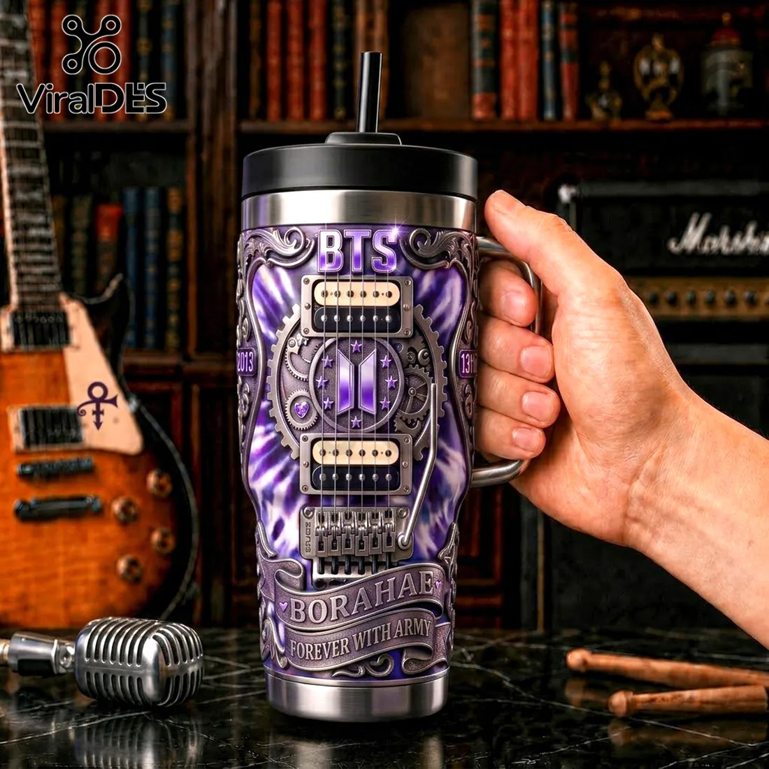 BTS x Yeti Limited Edition Purple Stainless Steel Handle Tumbler BTS x Yeti Limited Edition Purple Stainless Steel Handle Tumbler