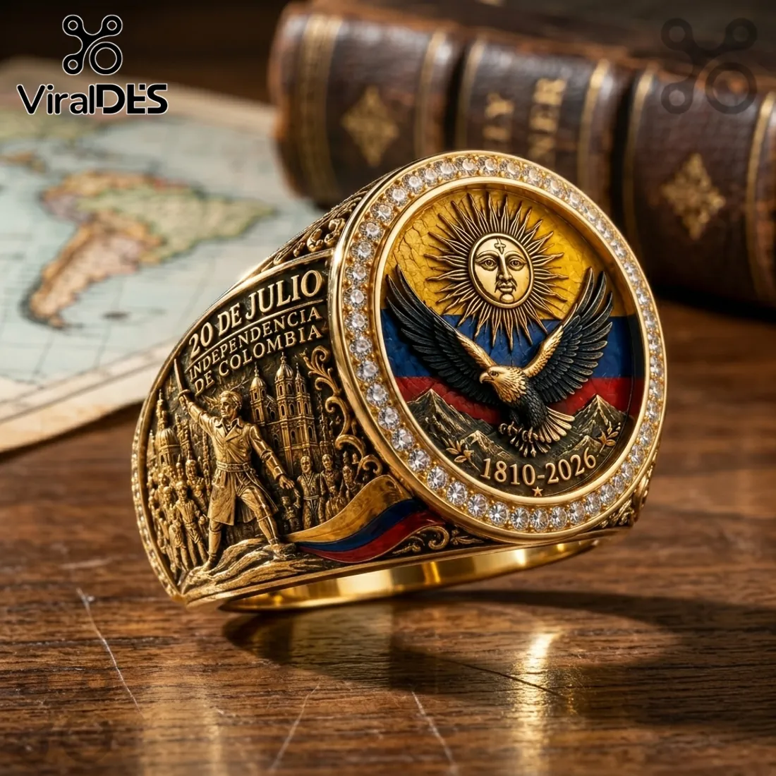 Colombia Independence 20 July 1810 Gold Plated Ring Colombia Independence 20 July 1810 Gold Plated Ring