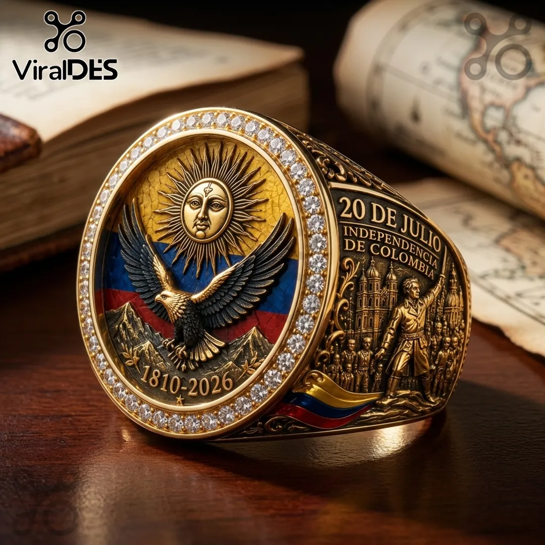 Colombia Independence 20 July 1810 Gold Plated Ring Colombia Independence 20 July 1810 Gold Plated Ring