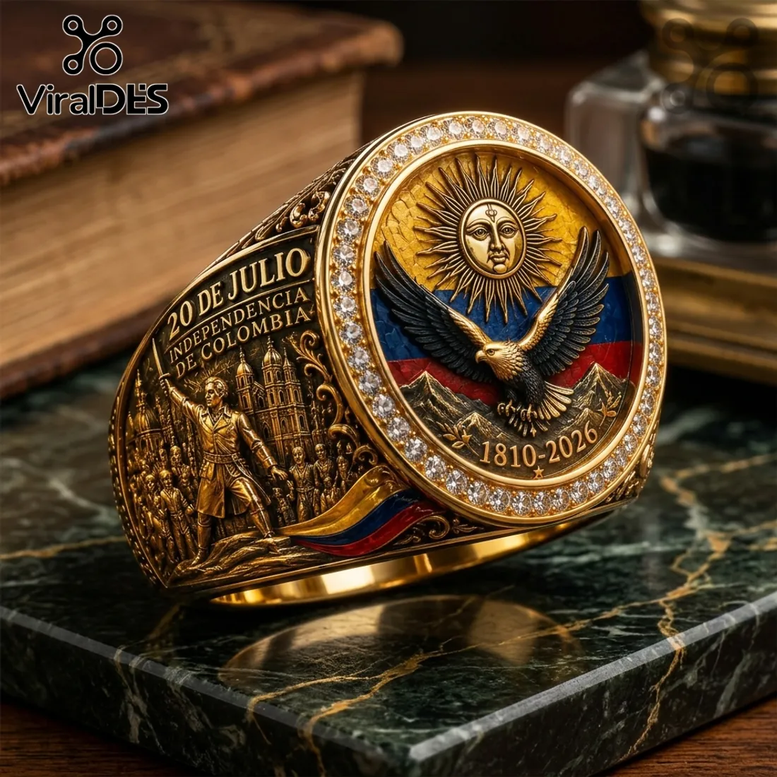 Colombia Independence Day 1810-2026 Commemorative Engraved Gold Collectible Ring Colombia Independence Day 1810-2026 Commemorative Engraved Gold Collectible Ring