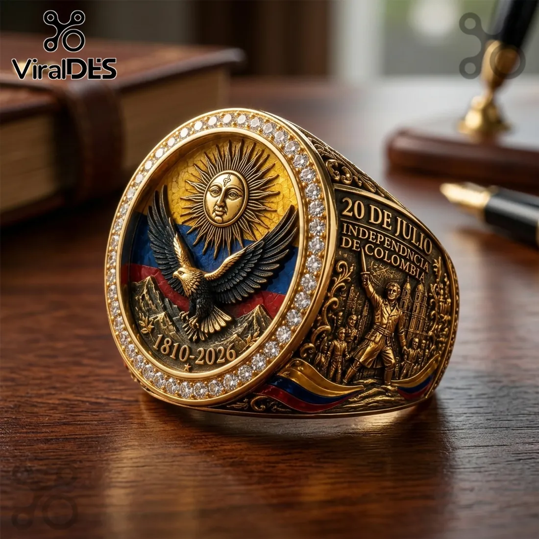 Colombia Independence Day 1810-2026 Commemorative Engraved Gold Collectible Ring Colombia Independence Day 1810-2026 Commemorative Engraved Gold Collectible Ring