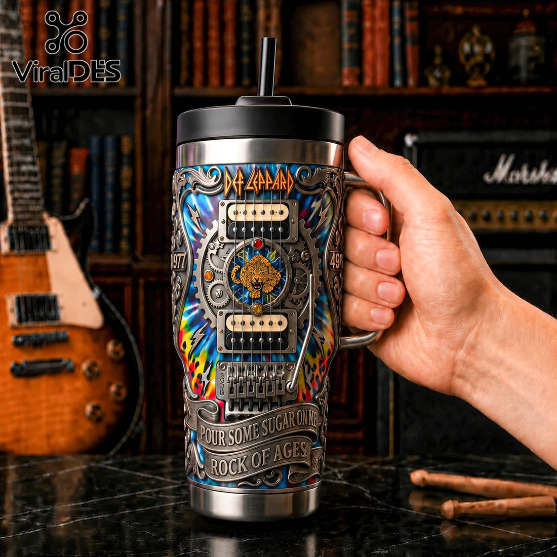 Def Leppard x Yeti Limited Edition Rock Guitar Sculpted Stainless Tumbler Def Leppard x Yeti Limited Edition Rock Guitar Sculpted Stainless Tumbler