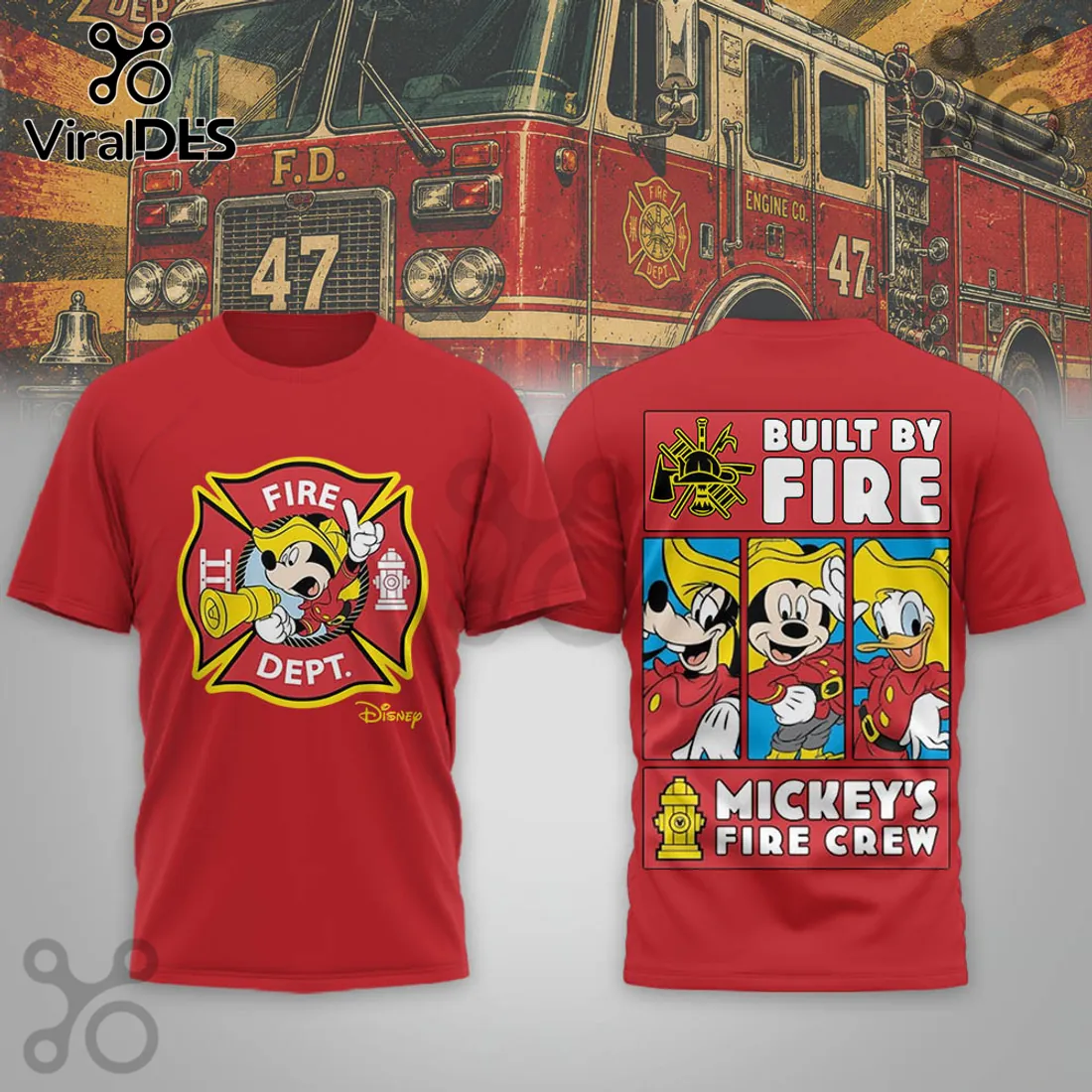Disney Mickey Mouse x Firefighter Red Graphic Gift for Men T-Shirt Disney Mickey Mouse x Firefighter Red Graphic Gift for Men T-Shirt
