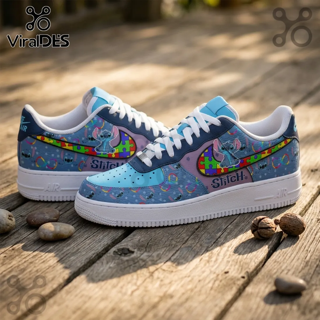 Disney Stitch x Autism Awareness Puzzle Air Force 1 Sneakers Disney Stitch x Autism Awareness Puzzle Air Force 1 Sneakers