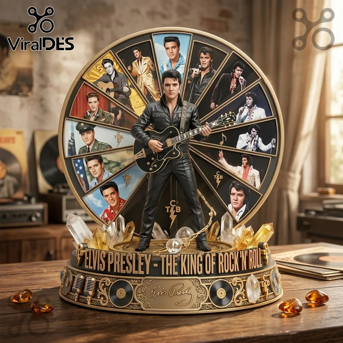 Elvis Presley The King Of Rock N Roll Sculpted Diorama Musical Rotating Figurine Elvis Presley The King Of Rock N Roll Sculpted Diorama Musical Rotating Figurine