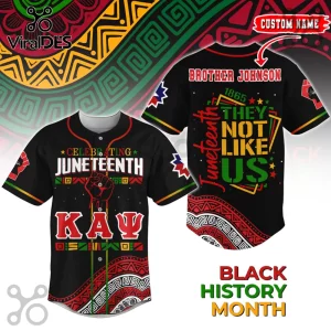 Juneteenth baseball jersey with Kappa Alpha Psi letters, raised fist graphic, red, black, green, and gold patterns.!