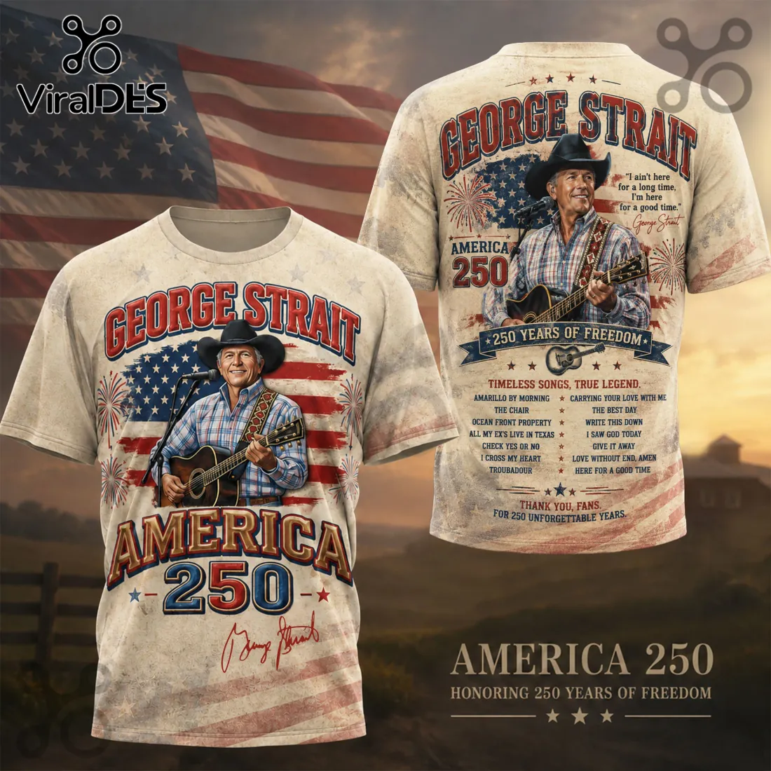 George Strait America 250 Years of Freedom Patriotic T-Shirt George Strait America 250 Years of Freedom Patriotic T-Shirt