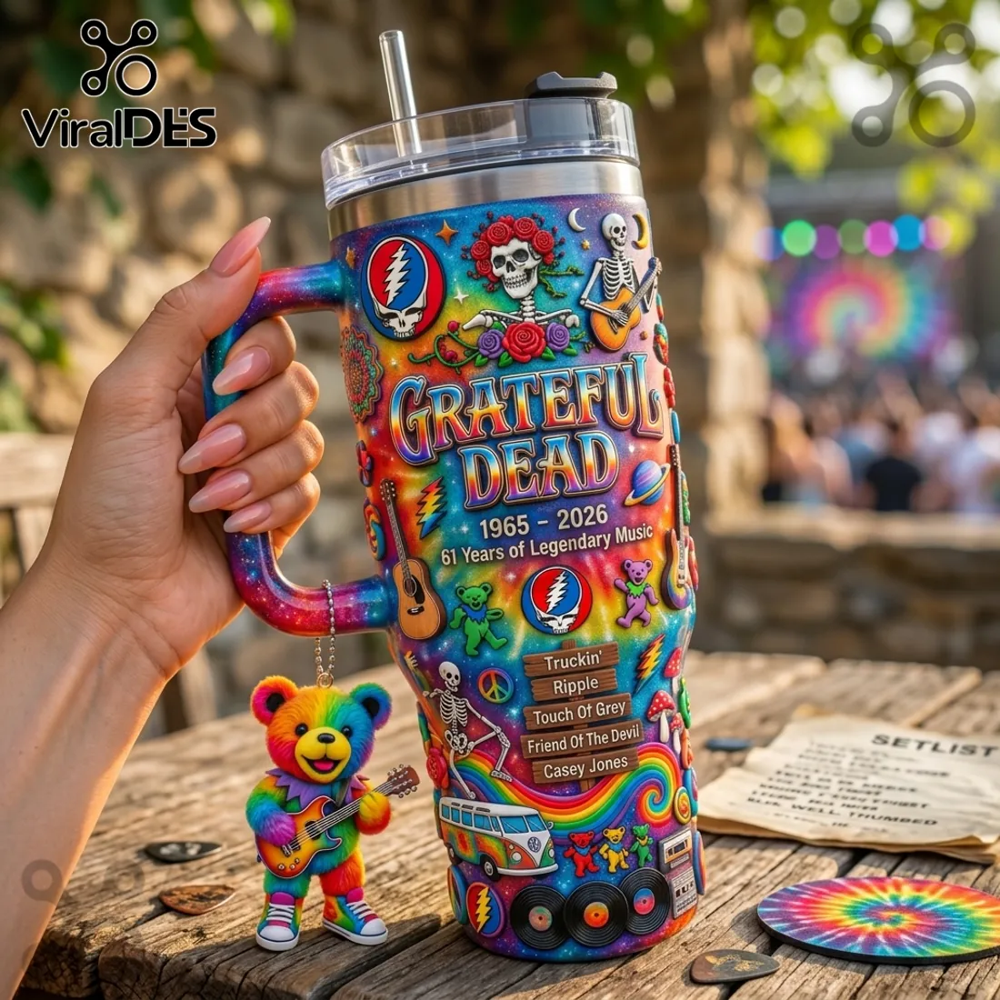 Grateful Dead 1965-2026 Stainless Steel 40oz Insulated Handle Tumbler Grateful Dead 1965-2026 Stainless Steel 40oz Insulated Handle Tumbler