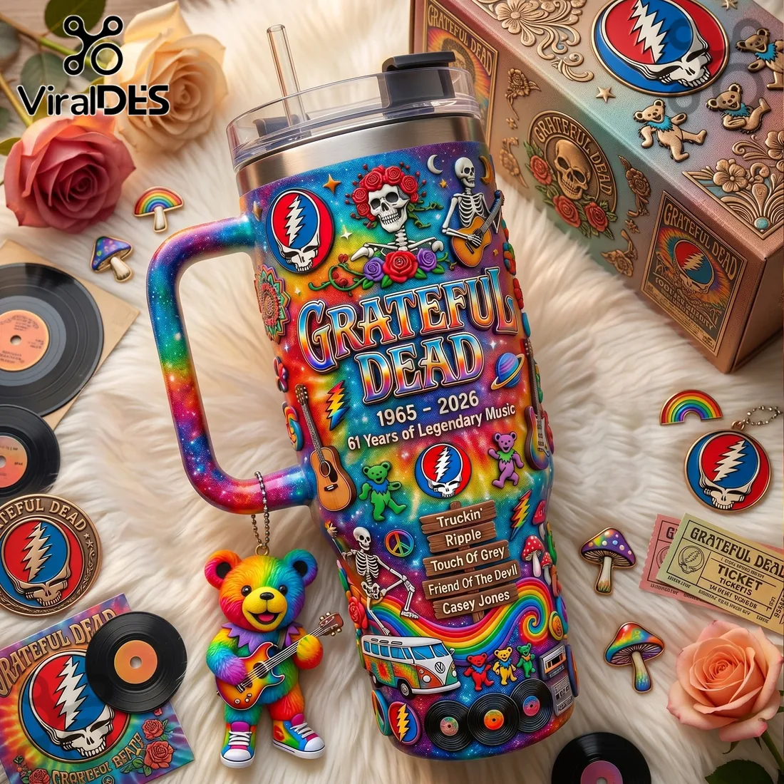 Grateful Dead 1965-2026 Stainless Steel 40oz Insulated Handle Tumbler Grateful Dead 1965-2026 Stainless Steel 40oz Insulated Handle Tumbler