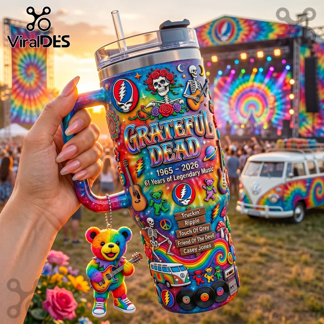 Grateful Dead 61 Years Anniversary Tie-Dye Collectible Travel Tumbler Grateful Dead 61 Years Anniversary Tie-Dye Collectible Travel Tumbler