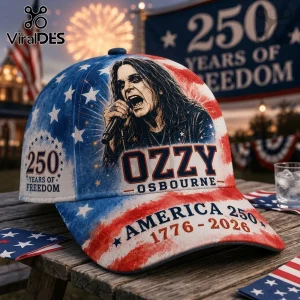 Ozzy Osbourne baseball cap with patriotic red, white, and blue American flag pattern, 250 years of freedom text, and stars.!