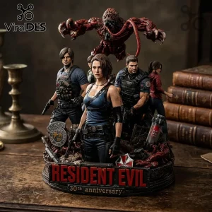 Resident Evil 30th anniversary resin statue featuring Leon Kennedy, Jill Valentine, Chris Redfield, and a Licker creature.!