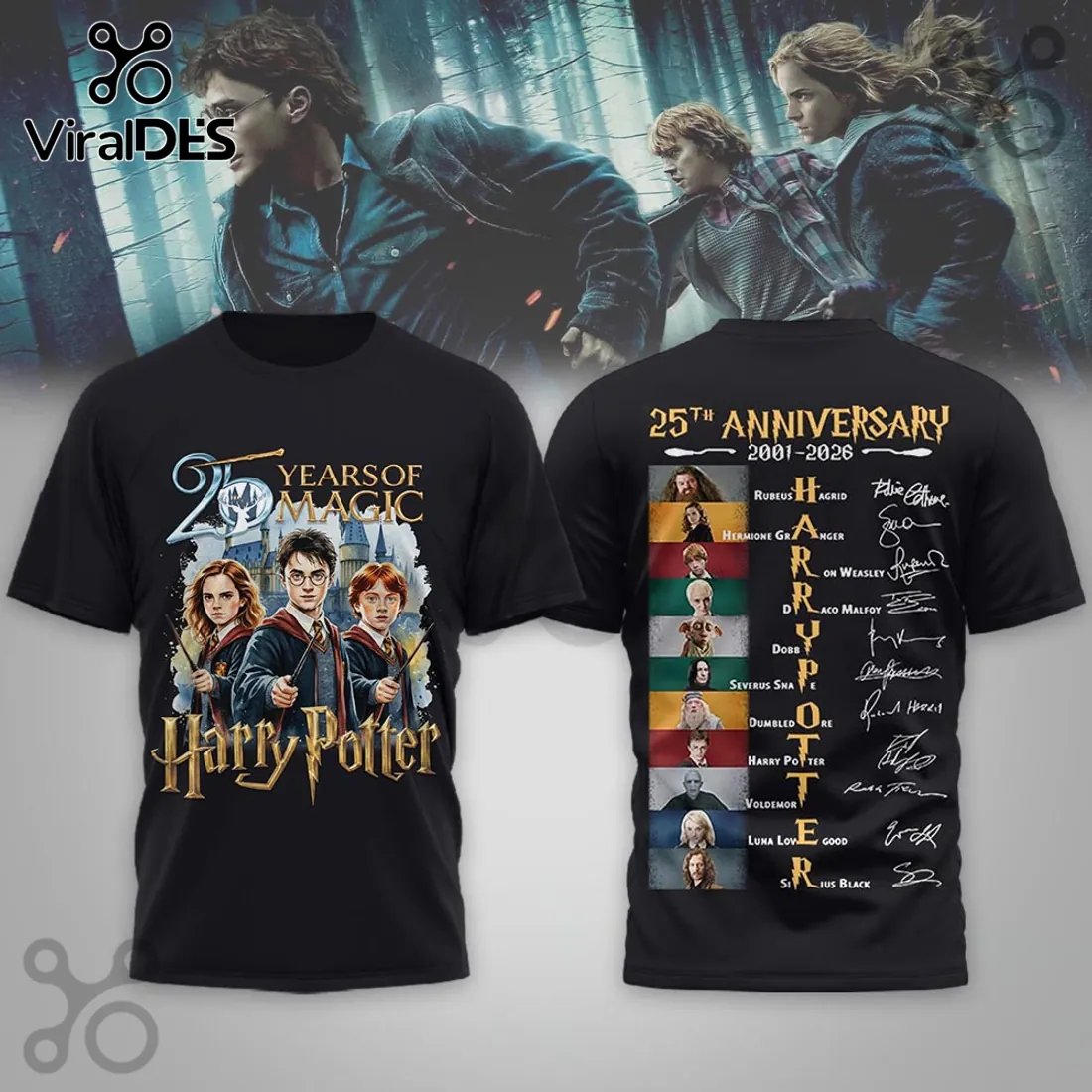 Harry Potter 25th Anniversary 2001-2026 Character Signatures T-shirt Harry Potter 25th Anniversary 2001-2026 Character Signatures T-shirt