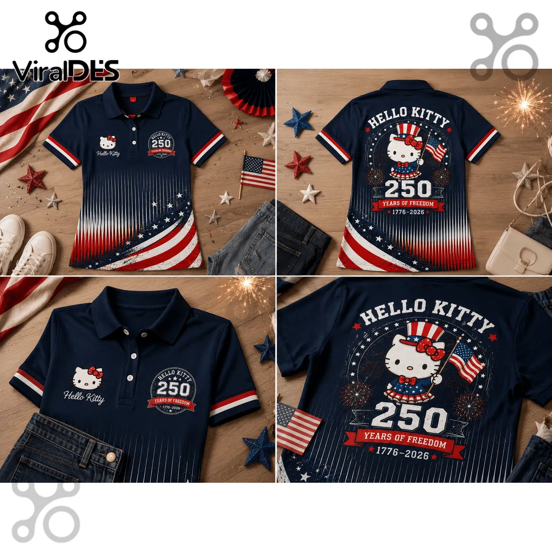 Hello Kitty x America 250 Years of Freedom Patriotic Collectible Polo Shirt Hello Kitty x America 250 Years of Freedom Patriotic Collectible Polo Shirt