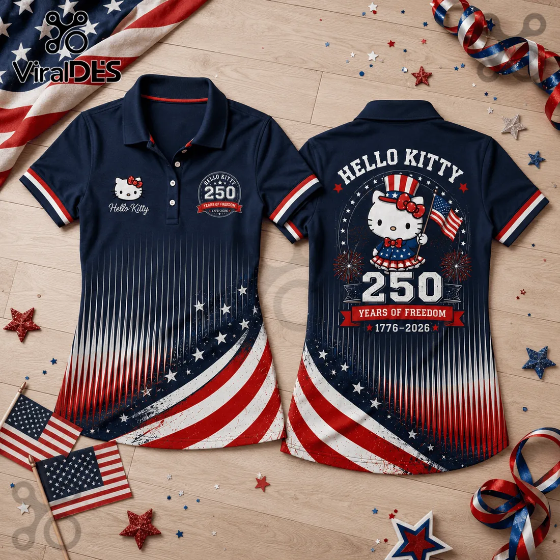 Hello Kitty x America 250 Years of Freedom Patriotic Collectible Polo Shirt Hello Kitty x America 250 Years of Freedom Patriotic Collectible Polo Shirt