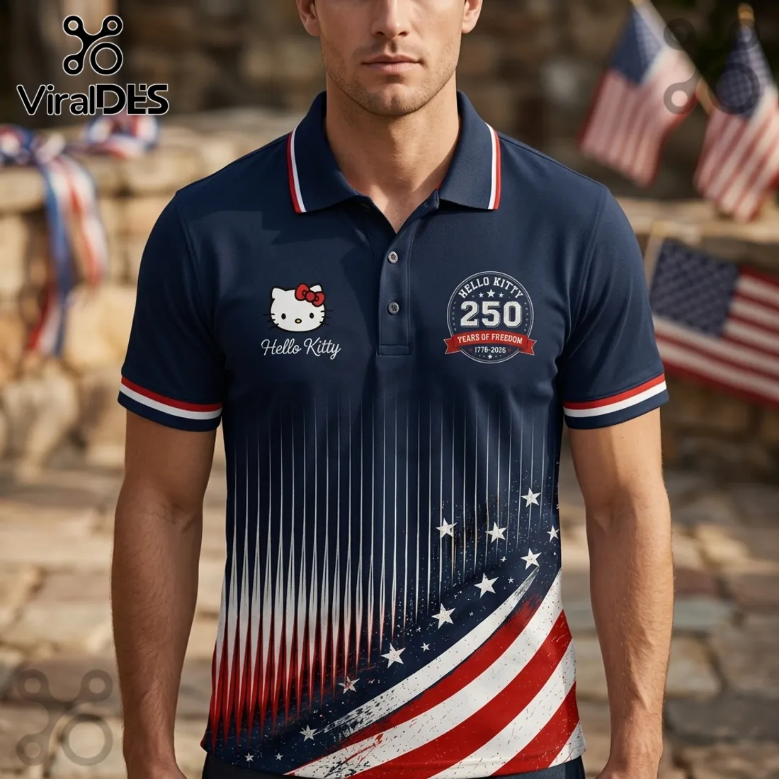 Hello Kitty x America 250 Years of Freedom Patriotic Collectible Polo Shirt Hello Kitty x America 250 Years of Freedom Patriotic Collectible Polo Shirt