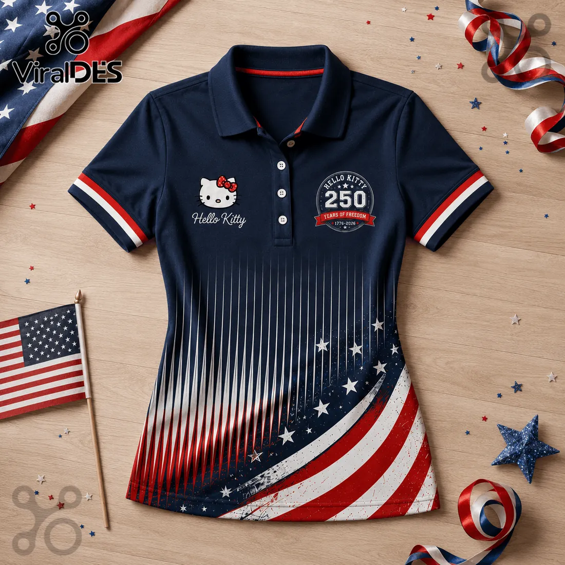 Hello Kitty x America 250 Years of Freedom Patriotic Collectible Polo Shirt Hello Kitty x America 250 Years of Freedom Patriotic Collectible Polo Shirt