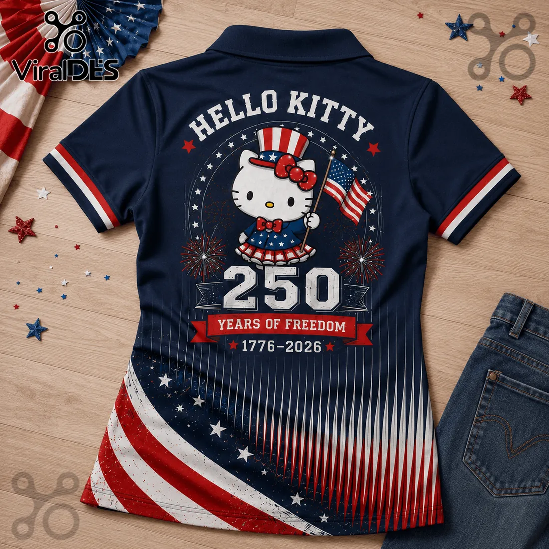 Hello Kitty x America 250 Years of Freedom Patriotic Collectible Polo Shirt Hello Kitty x America 250 Years of Freedom Patriotic Collectible Polo Shirt