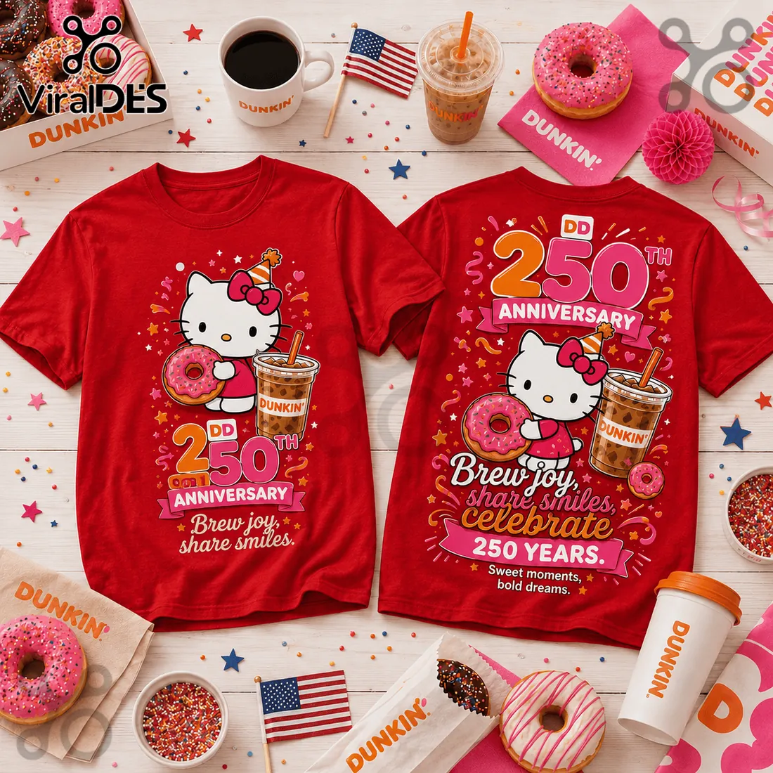 Hello Kitty x Dunkin 250th Anniversary Commemorative T-Shirt Hello Kitty x Dunkin 250th Anniversary Commemorative T-Shirt