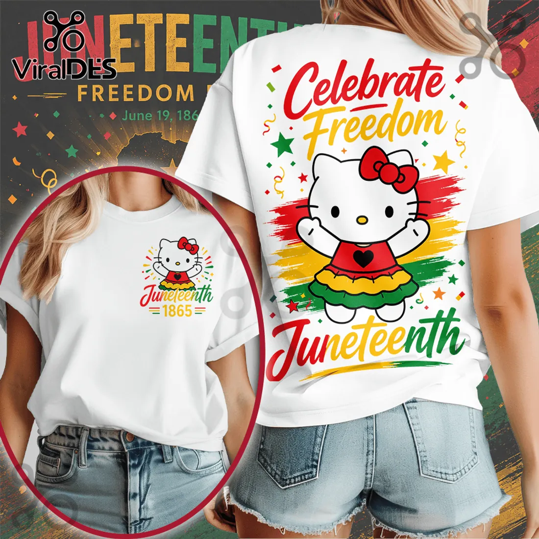 Hello Kitty x Juneteenth Celebrate Freedom Graphic T-Shirt Hello Kitty x Juneteenth Celebrate Freedom Graphic T-Shirt