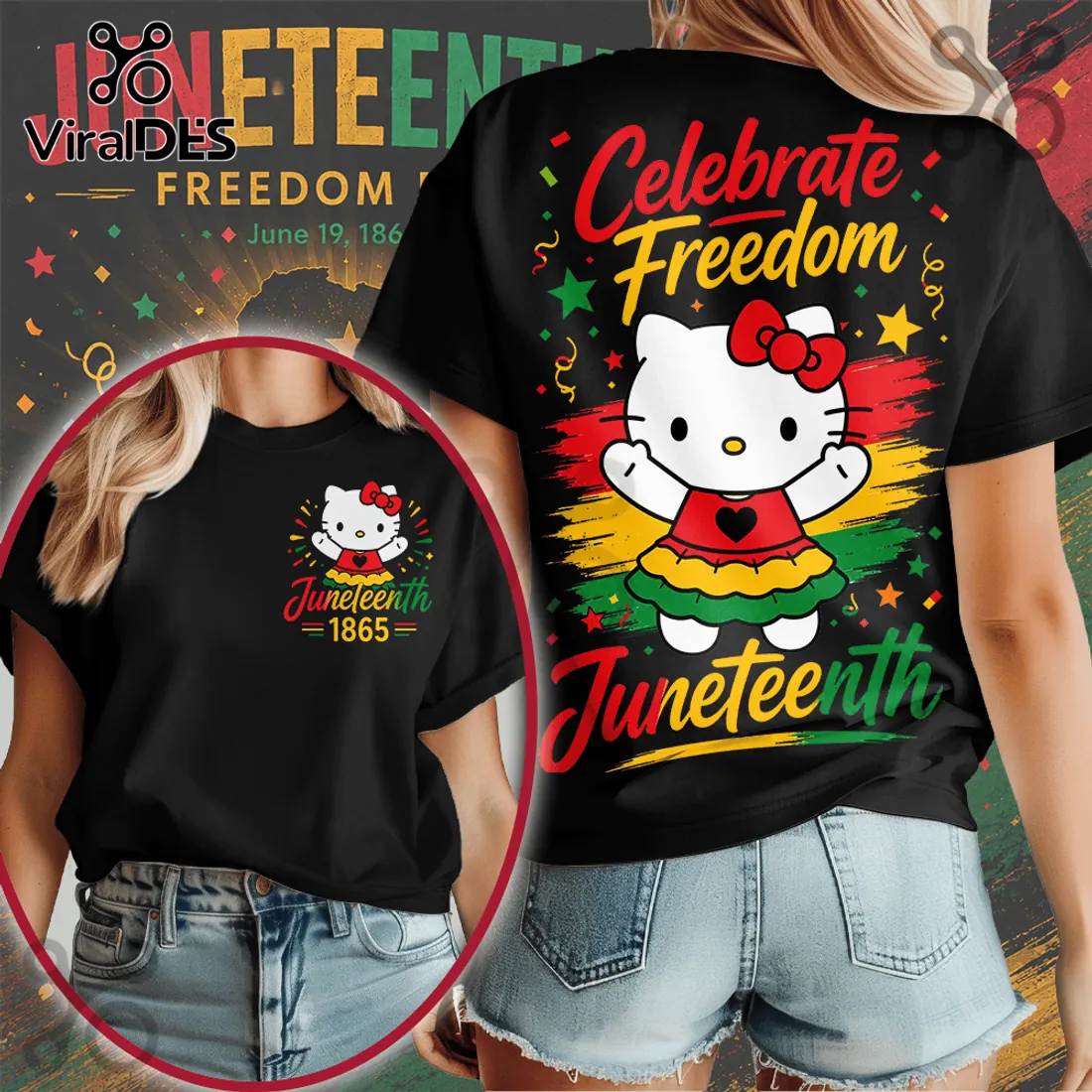 Hello Kitty x Juneteenth Celebrate Freedom Graphic T-Shirt Hello Kitty x Juneteenth Celebrate Freedom Graphic T-Shirt