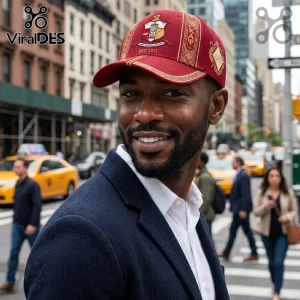 Burgundy Kappa Alpha Psi baseball cap with embroidered fraternity crest, gold geometric side panels, and EST 1911 text.!