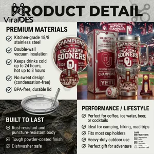 Oklahoma Sooners 2026 NCAA baseball champions stainless steel insulated tumbler with matching collector gift box.!